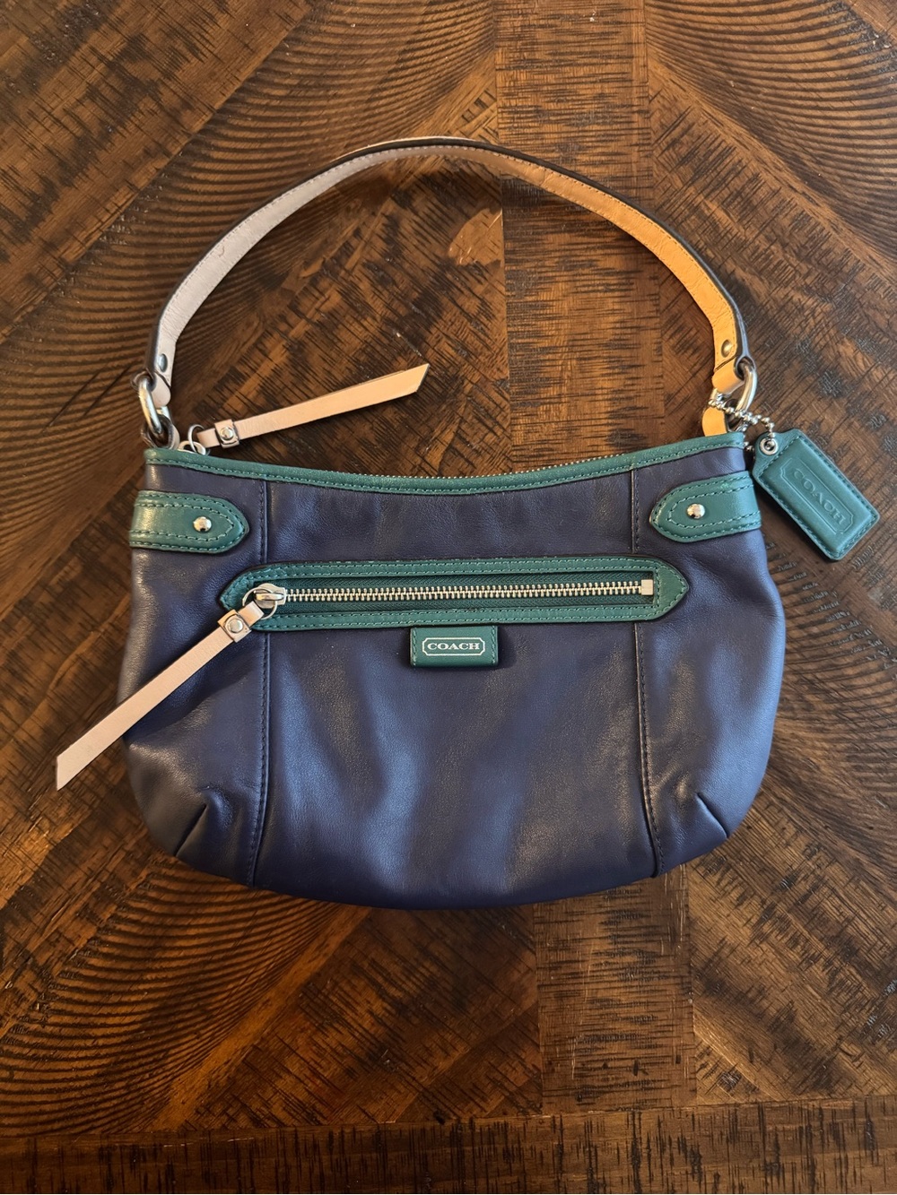 Vintage Coach Daisy Spectator Leather Baguette - Navy / Teal Blue Y2K F23951